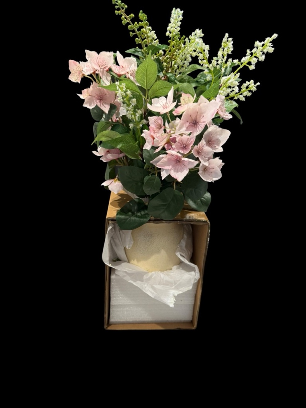 Threshold Soft Pink Hydrangea and Greenery Arrangement in Cream Vase